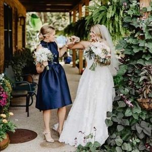 Alfred Sung MIDNIGHT navy bridesmaid dress. Short.